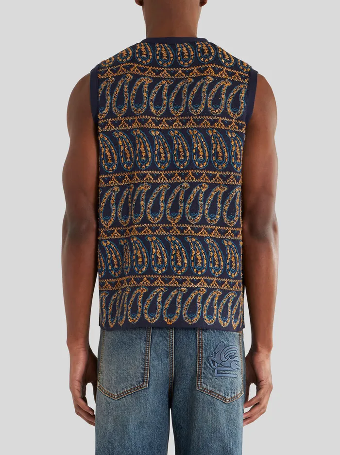 Men Knitted Gilet With Paisley Designs Etro Knitwear