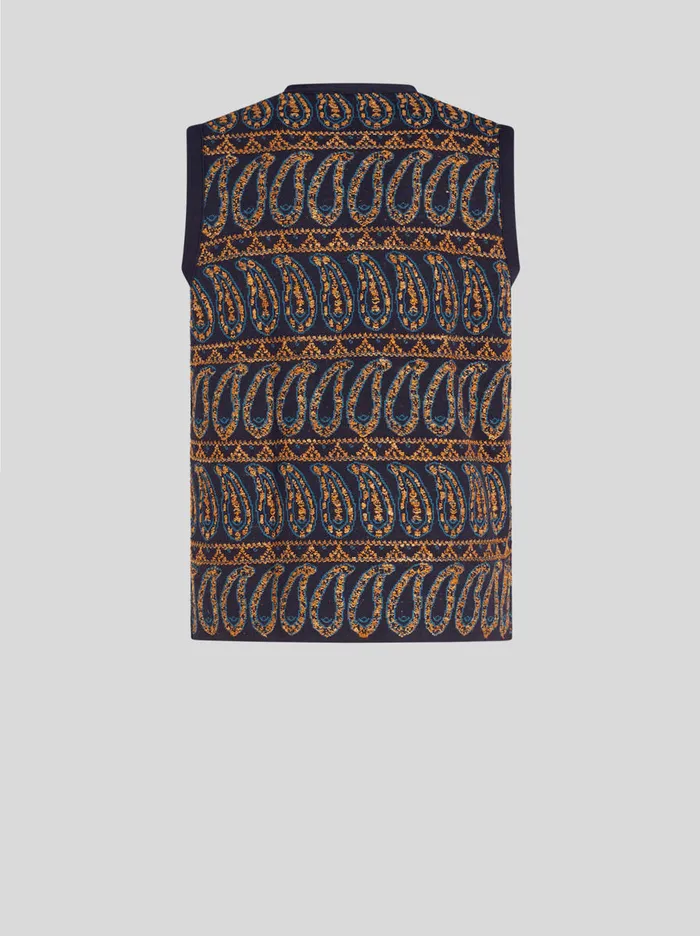 Men Knitted Gilet With Paisley Designs Etro Knitwear