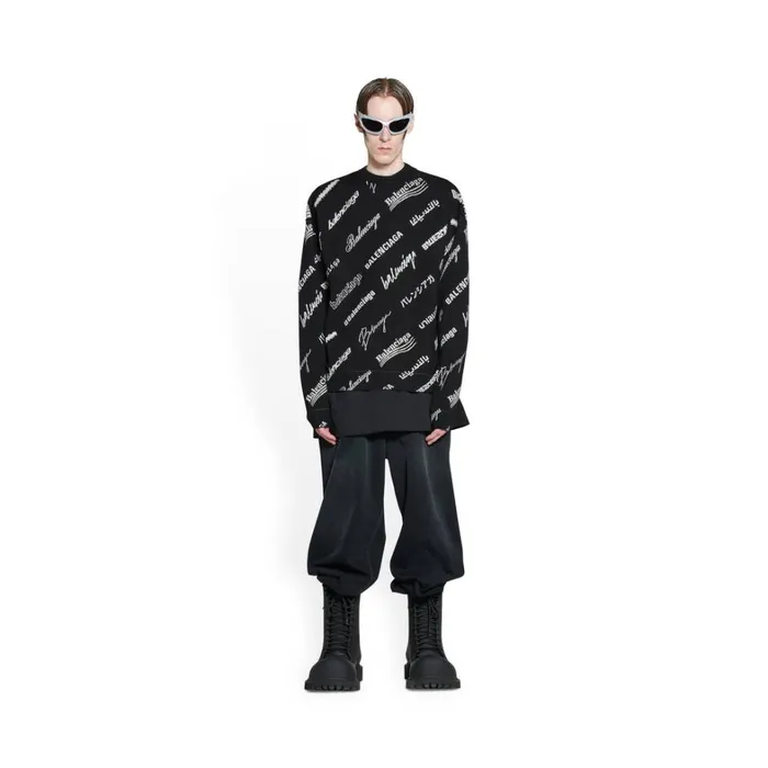 Men Knitwear Balenciaga Logomania All Over Sweater In Black