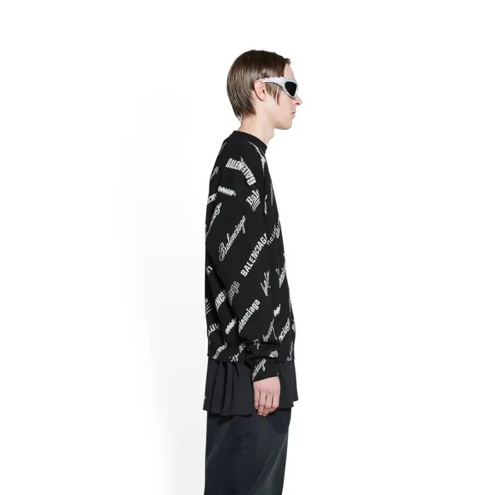 Men Knitwear Balenciaga Logomania All Over Sweater In Black