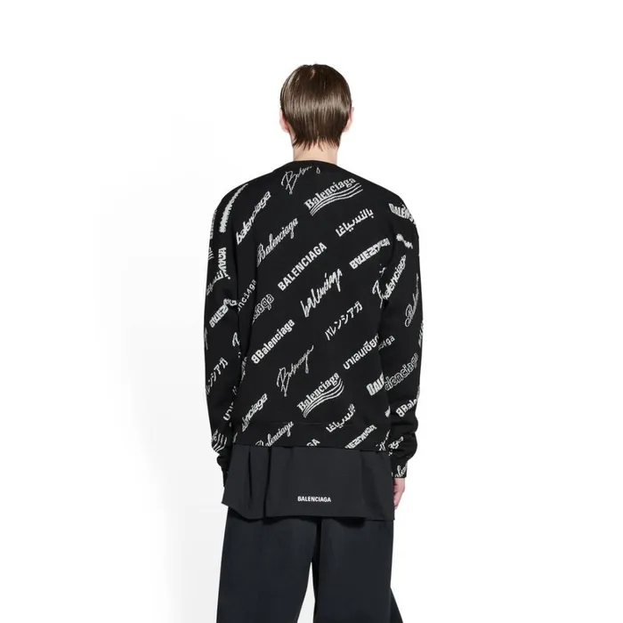 Men Knitwear Balenciaga Logomania All Over Sweater In Black