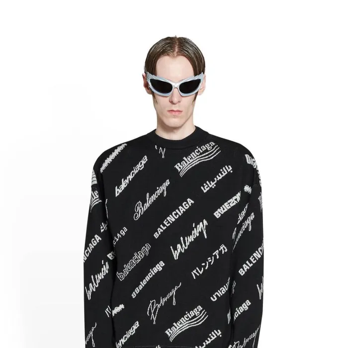 Men Knitwear Balenciaga Logomania All Over Sweater In Black