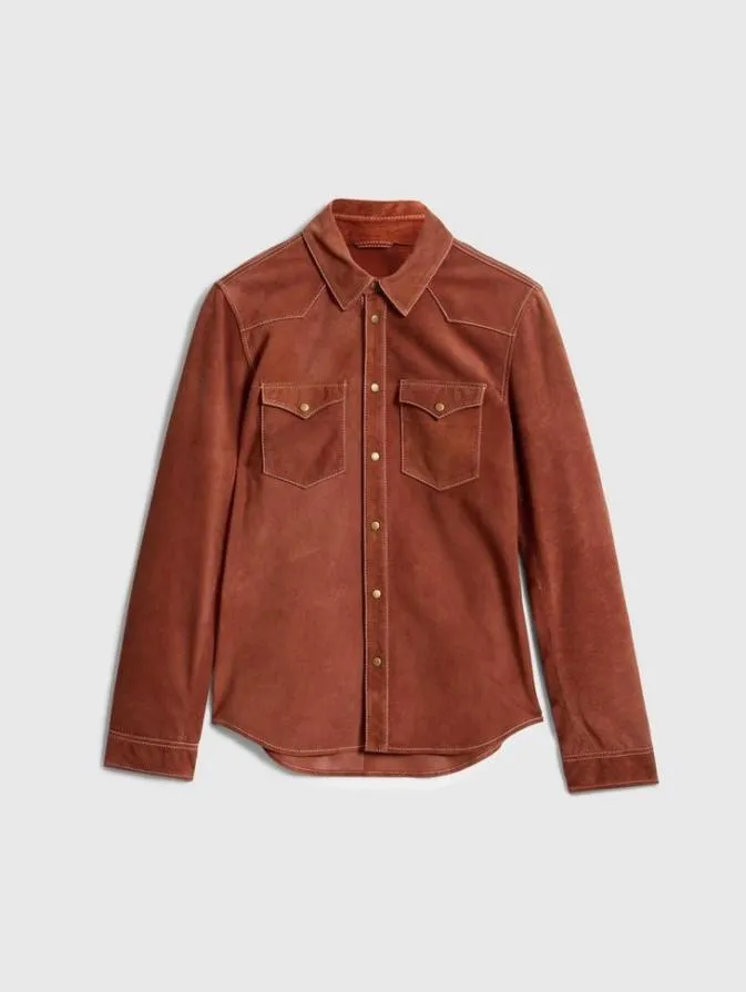 Men Leather Jackets John Varvatos MASON SHIRT JACKET Burnt Clay
