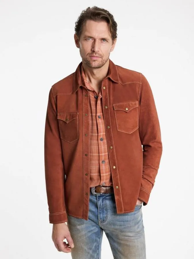 Men Leather Jackets John Varvatos MASON SHIRT JACKET Burnt Clay