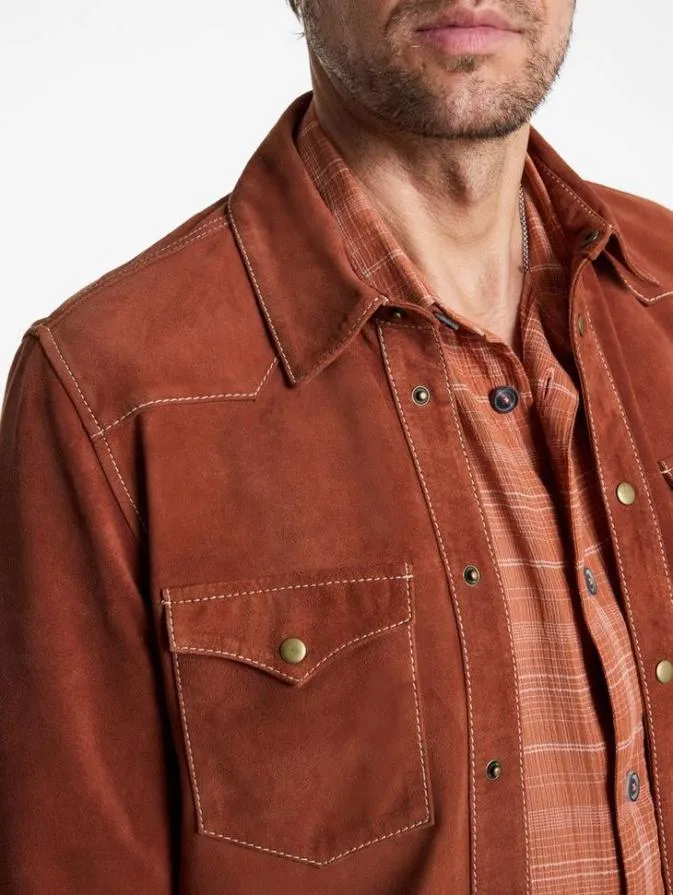 Men Leather Jackets John Varvatos MASON SHIRT JACKET Burnt Clay
