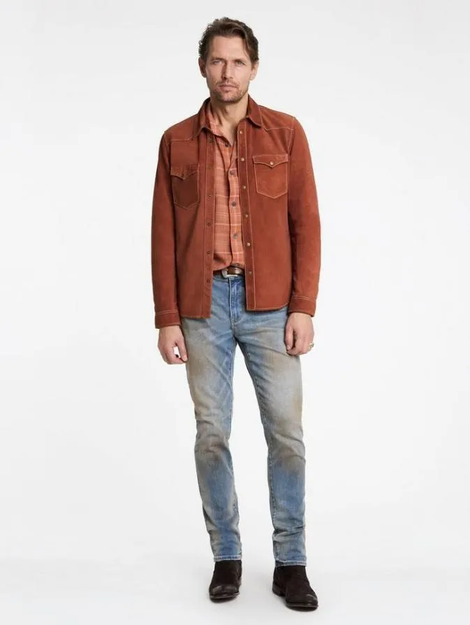 Men Leather Jackets John Varvatos MASON SHIRT JACKET Burnt Clay