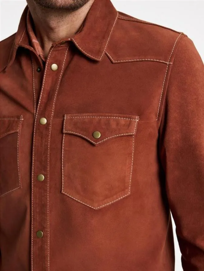 Men Leather Jackets John Varvatos MASON SHIRT JACKET Burnt Clay