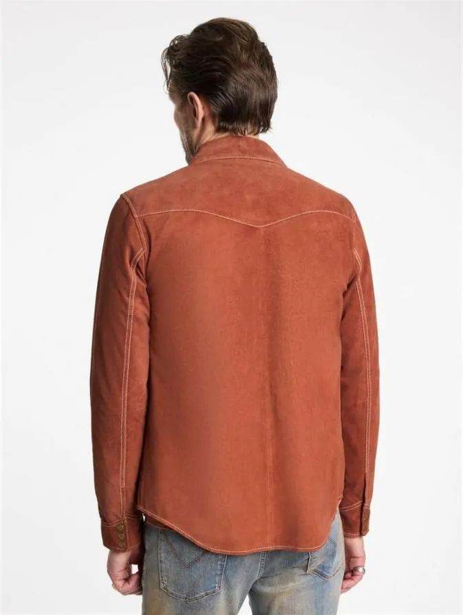 Men Leather Jackets John Varvatos MASON SHIRT JACKET Burnt Clay