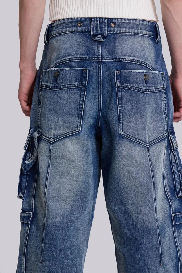 Men Light Wash Apex Denim Cargos Jaded London Baggy Jeans