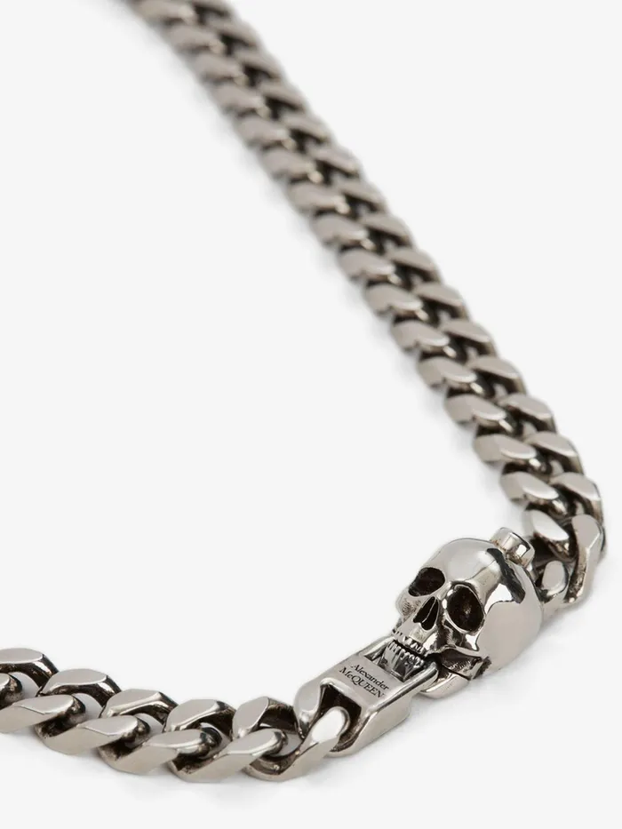 Men Necklaces Alexander McQueen Skull Chain Necklace Antique Silver
