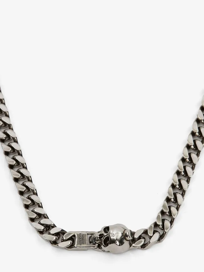 Men Necklaces Alexander McQueen Skull Chain Necklace Antique Silver