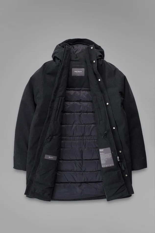 Men Norse Projects Outerwear Rokkvi 60 GoreTex Wool Down Jacket Charcoal Melange