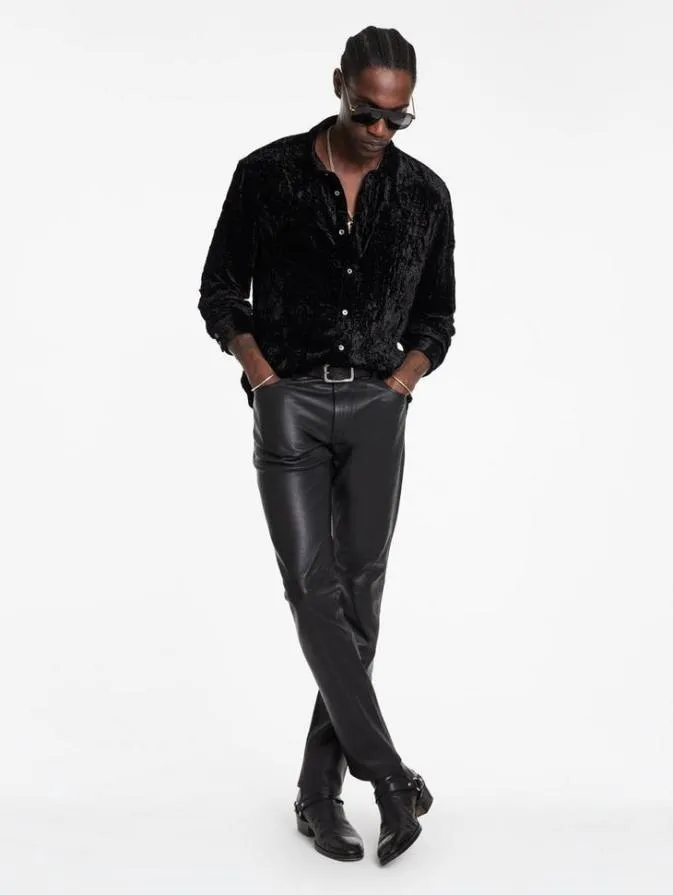 Men Pants John Varvatos THE ROCKER LEATHER PANTS Black