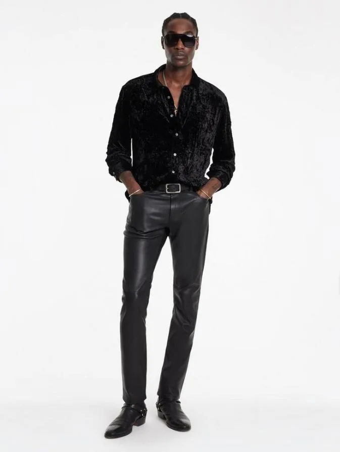 Men Pants John Varvatos THE ROCKER LEATHER PANTS Black