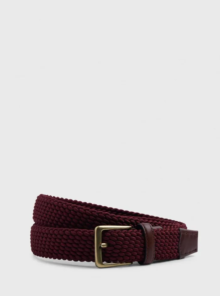Men Paul Stuart Belts Braided Stretch Nylon Belt Burgundy