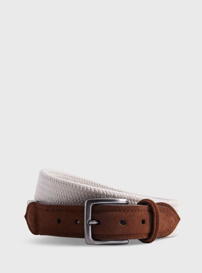 Men Paul Stuart Belts Braided Suede Trim Belt Cream