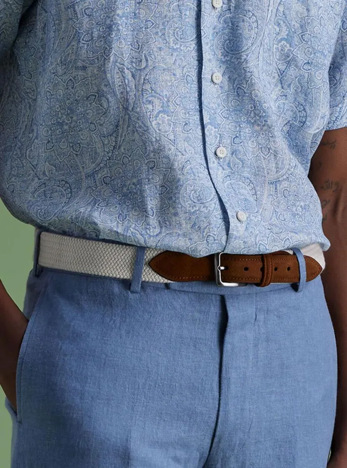 Men Paul Stuart Belts Braided Suede Trim Belt Cream