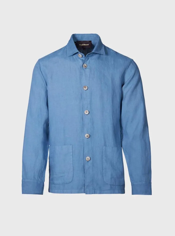 Men Paul Stuart Blazers and Jackets Linen Shirt Jacket Slate Blue