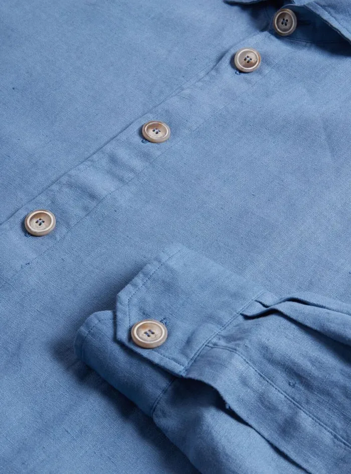 Men Paul Stuart Blazers and Jackets Linen Shirt Jacket Slate Blue