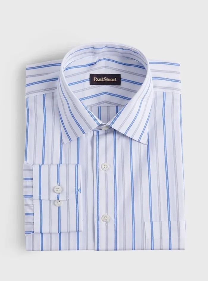 Men Paul Stuart Dress Shirts Stripe Dress Shirt Sky Bluegrey
