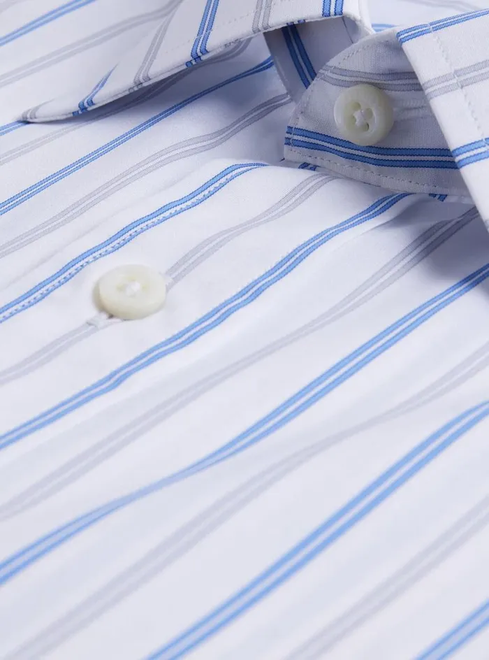 Men Paul Stuart Dress Shirts Stripe Dress Shirt Sky Bluegrey