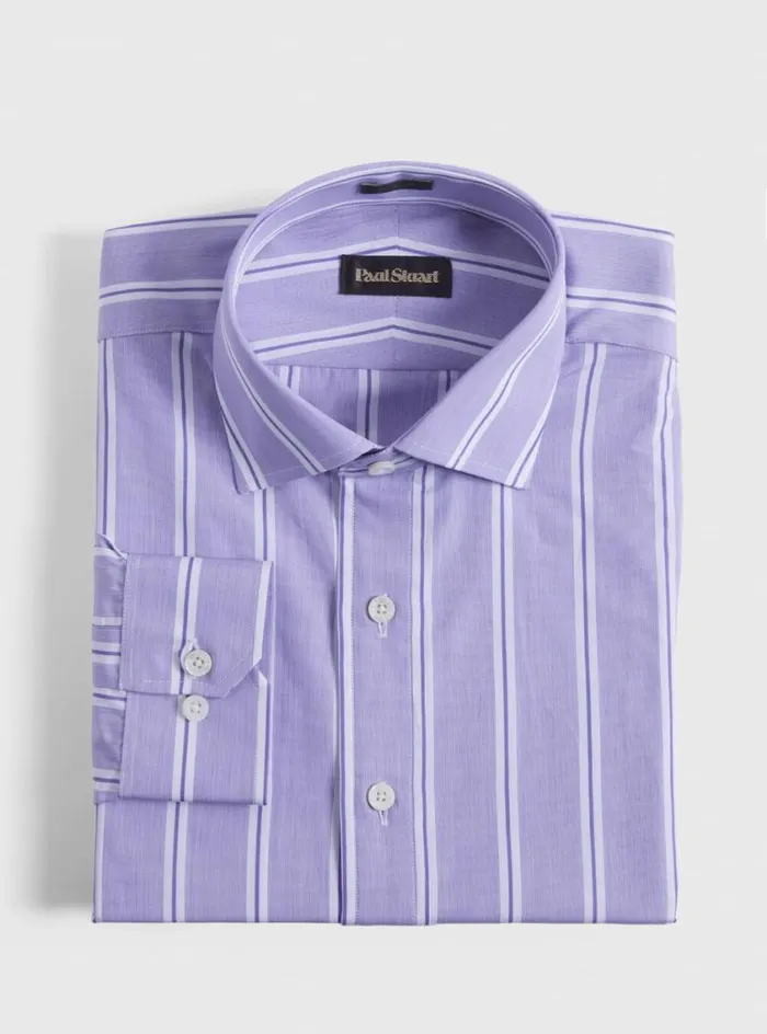 Men Paul Stuart Dress Shirts Stripe Slim Fit Dress Shirt Purple