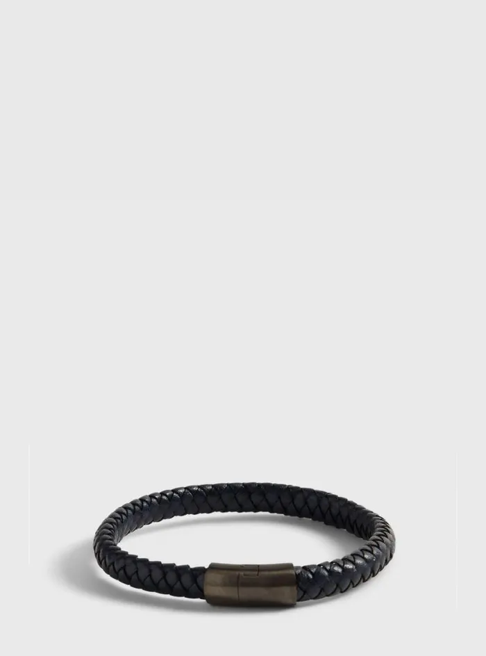 Men Paul Stuart Jewelry Navy Braided Leather Bracelet With Sterling Silver Closure Navy Men Paul Stuart Jewelry Navy Braided Leather Bracelet With Sterling Silver Closure Navy