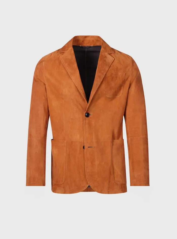 Men Paul Stuart Outerwear Lamb Suede Jacket Rust