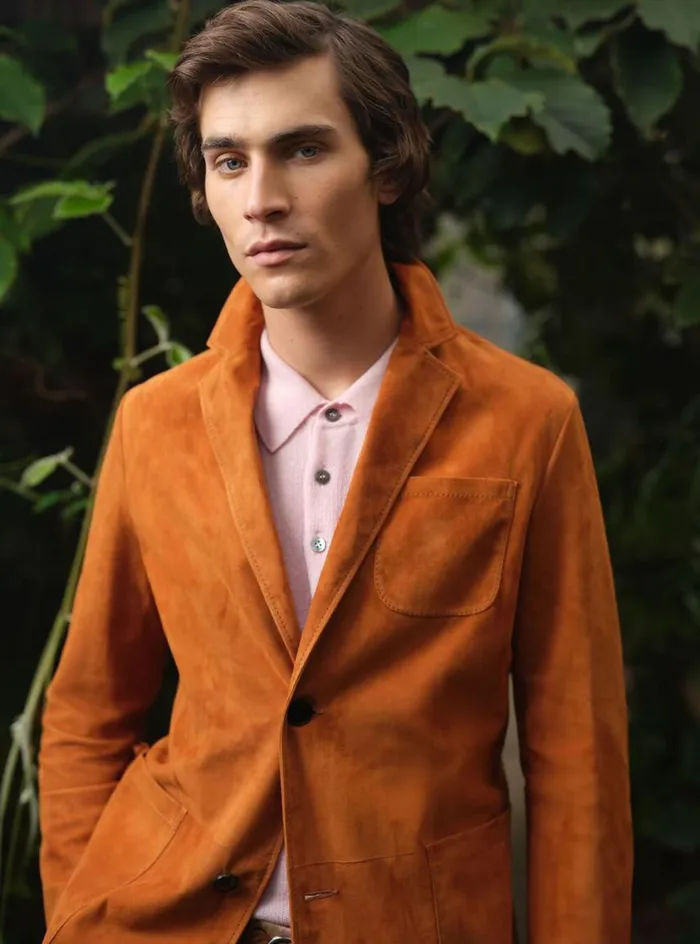 Men Paul Stuart Outerwear Lamb Suede Jacket Rust