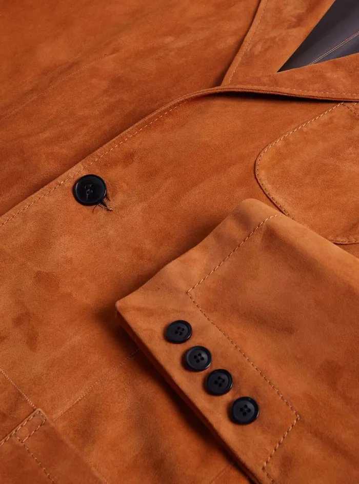 Men Paul Stuart Outerwear Lamb Suede Jacket Rust