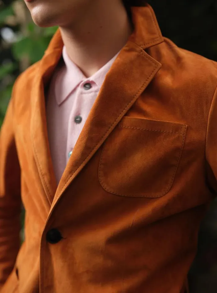 Men Paul Stuart Outerwear Lamb Suede Jacket Rust