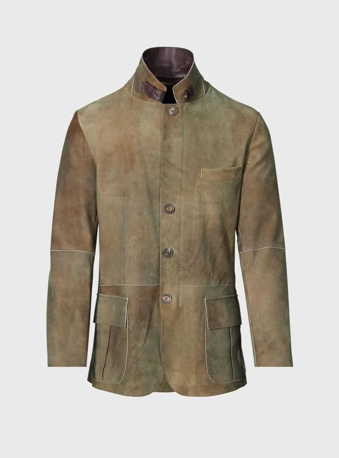 Men Paul Stuart Outerwear Suede Raw Edge Jacket Olive