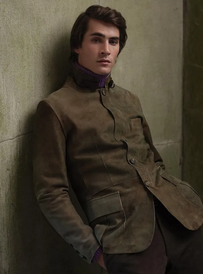 Men Paul Stuart Outerwear Suede Raw Edge Jacket Olive