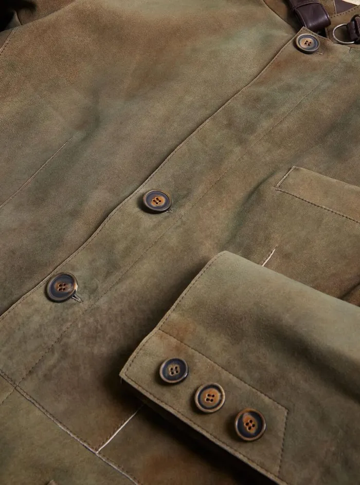 Men Paul Stuart Outerwear Suede Raw Edge Jacket Olive