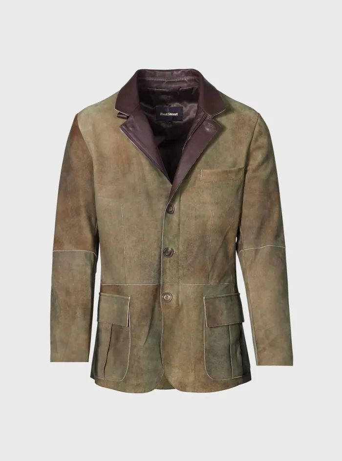 Men Paul Stuart Outerwear Suede Raw Edge Jacket Olive