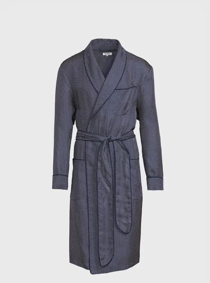 Men Paul Stuart Pajamas and Loungewear Silk Pindot Robe Navy