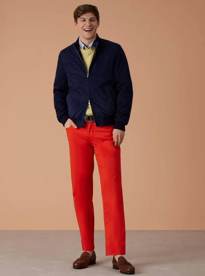 Men Paul Stuart Pants Five Pocket Satin Finish Cotton Pant Bright Red
