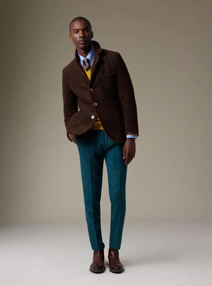 Men Paul Stuart Pants Shetland Wool French Pleat Trouser Teal