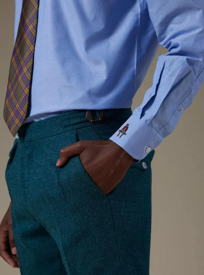 Men Paul Stuart Pants Shetland Wool French Pleat Trouser Teal