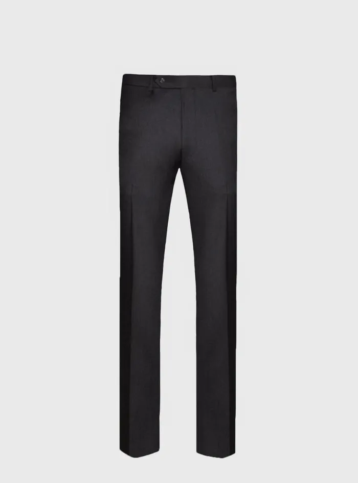 Men Paul Stuart Pants Super 110s Wool Plain Front Trouser Charcoal