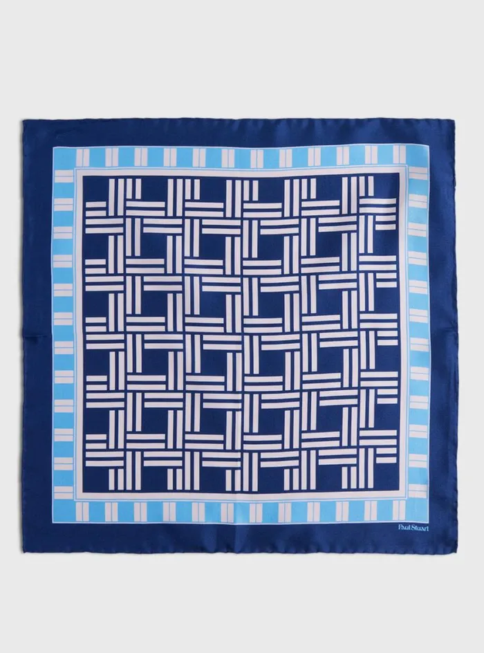 Men Paul Stuart Pocket Squares Deco Print Silk Pocket Square Blue