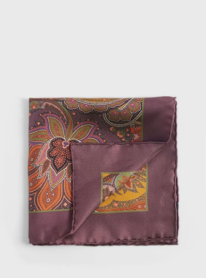 Men Paul Stuart Pocket Squares Silk Paisley Pocket Square Brown