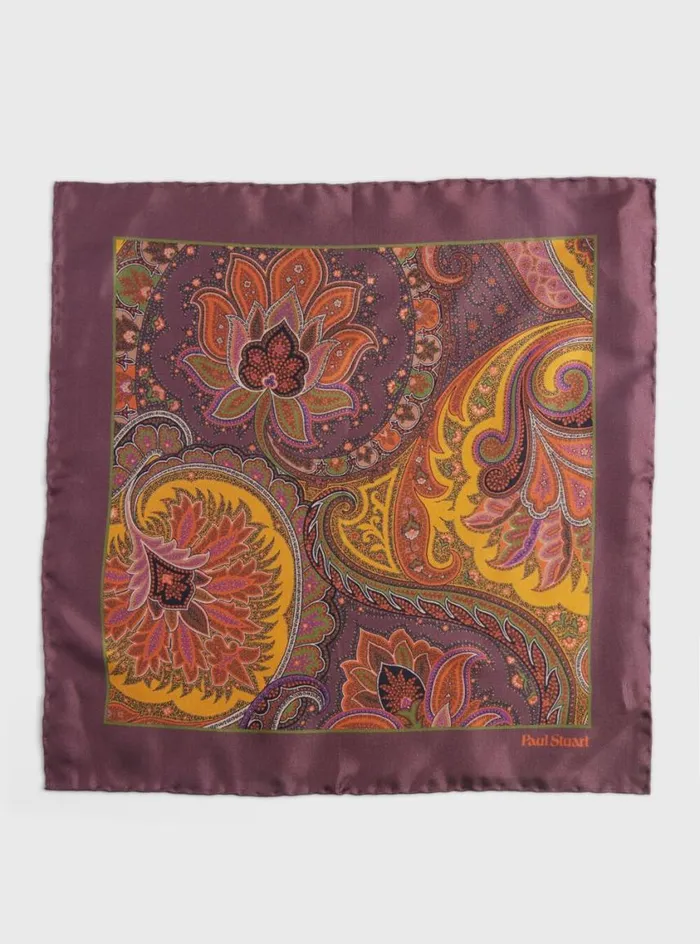 Men Paul Stuart Pocket Squares Silk Paisley Pocket Square Brown