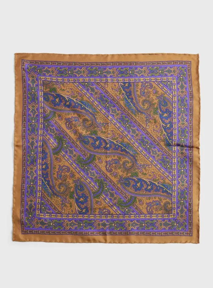 Men Paul Stuart Pocket Squares Silk Paisley Pocket Square Gold