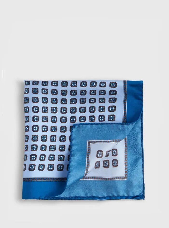 Men Paul Stuart Pocket Squares Silk Small Medallion Pocket Square Light Blue