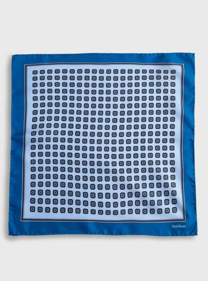 Men Paul Stuart Pocket Squares Silk Small Medallion Pocket Square Light Blue