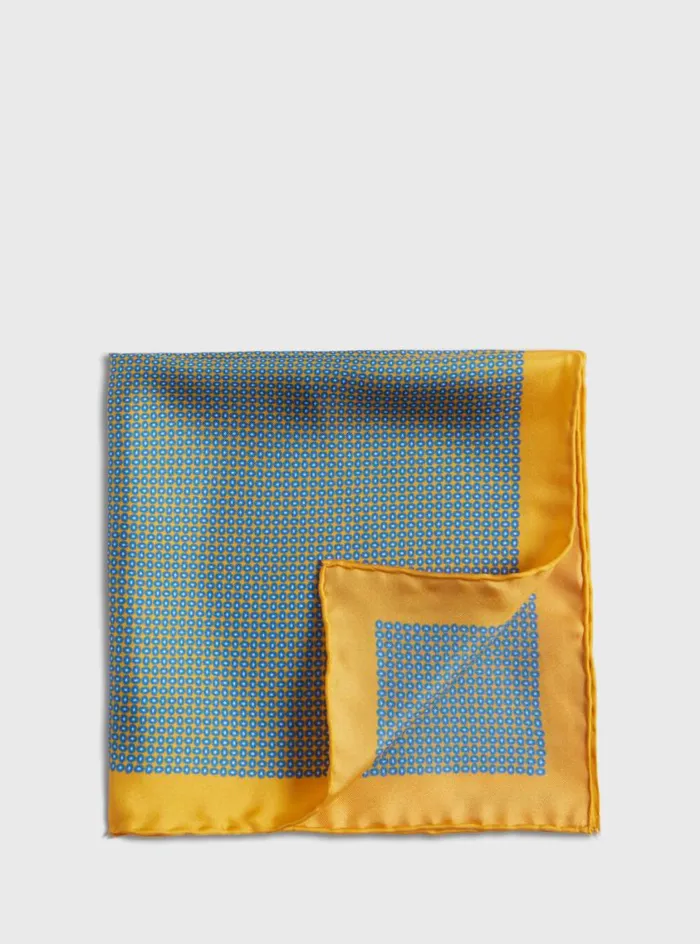 Men Paul Stuart Pocket Squares Silk Twill Micro Medallion Pocket Square Yellow
