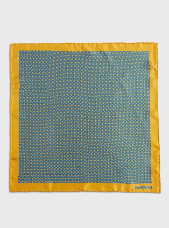 Men Paul Stuart Pocket Squares Silk Twill Micro Medallion Pocket Square Yellow