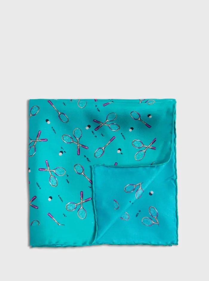 Men Paul Stuart Pocket Squares Silk Twill Tennis Racket Print Pocket Square Mint