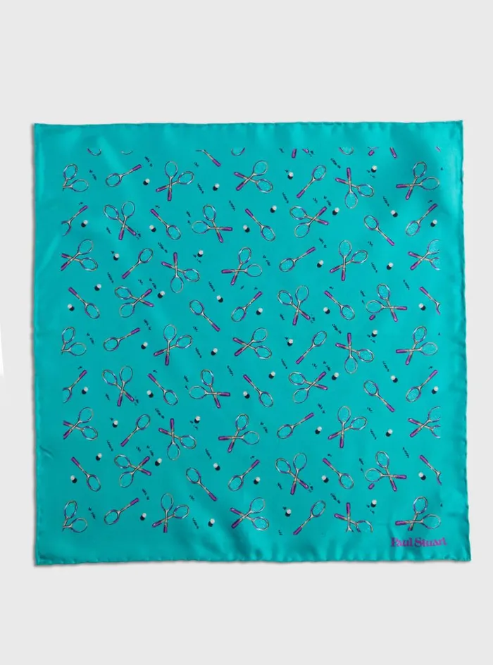 Men Paul Stuart Pocket Squares Silk Twill Tennis Racket Print Pocket Square Mint